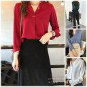 【取寄】シャツ レディースシャツ 長袖シャツ レディースシャツ秋冬 Vネックシャツ とろみシャツ エレガント シンプル 大人 オフィス 通勤 ブラウス 大きいサ...