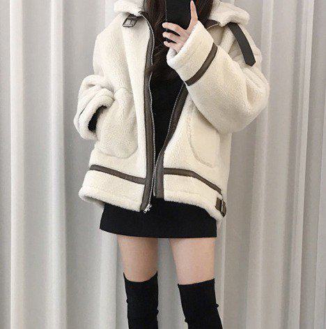Mouton - 【取寄】ボアジャケット ムートンジャケット ショート丈 アウター ジャケット ボア もこもこ 無地 ゆったり 体型カバー 大きいサイズ 秋冬 冬スペシャルセール かわいい お洒落 お出かけ デート ディナー デイリー ママコーデ シンプル カジュアル きれいめ 上品 高見え