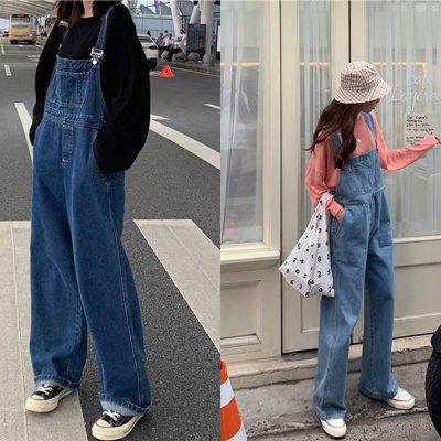 【取寄】サロペット レディース デニムサロペット ワイドデニム 秋 オールインワン オーバーオール ロング パンツ 秋冬 新作 ポケット ゆったり かわいい おしゃれ お出かけ デート デイリー ママコーデ 大人カジュアル 大人女子 シンプル 無地 ボーイッシュ 楽ちん ゆるかわ