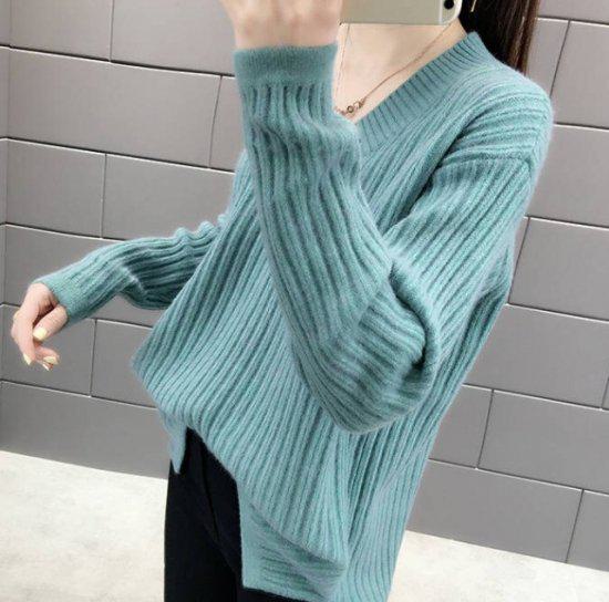 V-Neck - 【取寄】ニット セーター Vネック リブニット レディース 大きいサイズ 長袖 無地 秋冬 冬服 冬スペシャルセール かわいい おしゃれ お出かけ デート ディナー デイリー ママコーデ シンプル 無地 きれいめ 高見え 高級感 オフィスカジュアル 大人カジュアル 大人女子 リブ