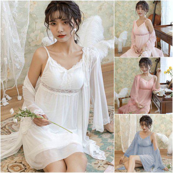 【取寄】パジャマ ルームウェア レディース キャミワンピース キャミワンピ 膝丈 羽織 部屋着 寝間着 2点セット ワンサイズ おうち おうち時間 ネグリジェ セットアップ ワンピース 大人 セクシー 透け感 レース おしゃれ 可愛い お泊り 旅行 プレゼント ギフト ホワイト