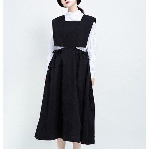 【取寄】ノースリーブワンピース レディース レディースワンピース ウエストマーク ドロスト スカート リボン ギャザー おしゃれ トレンド カジュアル シンプル ベーシック ボリューム感 抜け感 お洒落 可愛い お出かけ デート 体型カバー ゆったり ママ カーキ ブラック