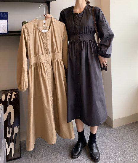 Rakuten - 【取寄】ロングシャツワンピース レディース オーバーシルエット 体型カバー ボタン ミモレ丈 ママ ティーン シンプル おしゃれ 重ね着 きれい系 ラウンドネック Aライン 韓国ファッション フリーサイズ 無地 シンプル かわいい お出かけ ママコーデ デイリー デート 高見え