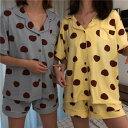 【取寄】ルームウェア レディース 上下セット パジャマ 半袖 短パン 襟付き トマト ゆったり ガーリー 可愛い ショートパンツ ツーピース ナイトウェア 寝間着 部屋着 室内着 ボタン 前開き リラックス 楽ちん お洒落 お泊まり 旅行 おうち おうちコーデ おうち時間 イエロー(4)