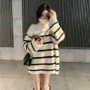 【取寄】ニット ワンピース レディース 大きいサイズ 長袖 白 セーター ボーダー タートルネック ゆったり かわいい おしゃれ ゆる デート お出かけ ニットワンピ シンプル トップス カットソー カジュアル 大人女子 高見え 高級感 きれいめ 上品 ミニワンピ 女子会(4)