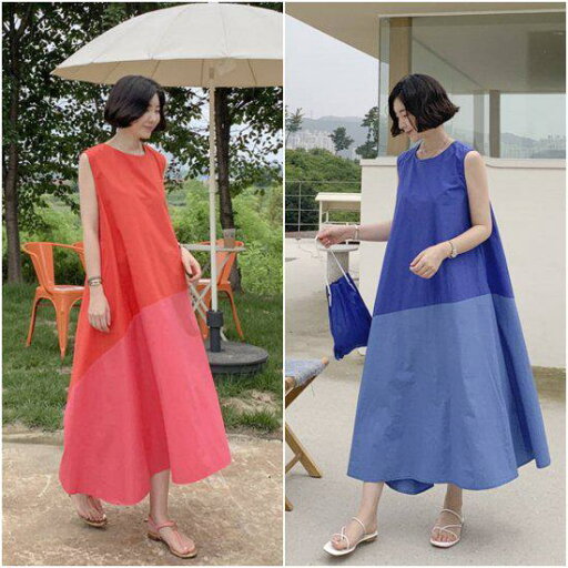 【取寄】ワンピース レディース ミモレ丈 夏 大きいサイズ 韓国 ノースリーブ ワンピース レディース ミモレ丈 夏 大きいサイズ 韓国 ノースリーブ クルーネック バイカラー 個性 ゆったり 体型カバー 【取寄】ワンピース レディース ミモレ丈 夏 大きいサイズ 韓国 ノースリーブ ワンピース レディース ミモレ丈 夏 大きいサイズ 韓国 ノースリーブ クルーネック バイカラー 個性 ゆったり 体型カバー