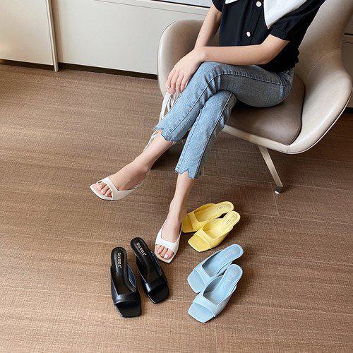 【取寄】サンダル レディース ローヒール 疲れにくい 履きやすい 夏 スクエアトゥ シンプル シャーベッ..