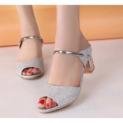 【取寄】サンダル レディース ヒールサンダル オープントゥ きらきら メッシュ ヒールデザイン 変形ヒ..