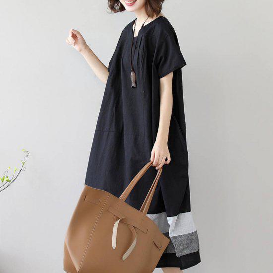 【取寄】ワンピース レディース ロング 半袖 大人 ふんわり カジュアル スクエアネック 綿麻 着心地 涼しい バルーン シンプル モノトーン リゾート 春 夏 黒 ブラック 旅行 体型カバー オーバーサイズ ゆったり 可愛い 着痩せ ナチュラル おでかけ 楽ちん ロングワンピース