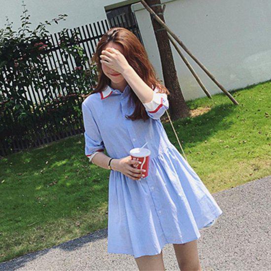 【取寄】ワンピース シャツ レディース ミニ丈 春 夏大きいサイズ 襟 カジュアル ワンピース シャツ レディース ミニ丈 春 夏 大きいサイズ 襟 カジュアル かわいい ふんわり 七分袖 シャツワンピ