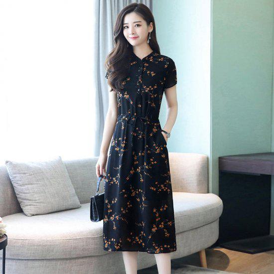 乐天商城 - 【取寄】ワンピース 春 夏 膝丈 大きいサイズ レディース 黒 レトロ 花柄 XL 2XL 3XL ワンピース 春 夏 膝丈 大きいサイズ レディース 黒 レトロ 花柄 XL 2XL 3XL オーバーサイズ
