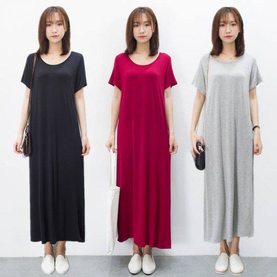 Rakuten - 【取寄】パジャマ ルームウェア ワンピース レディース 半袖 大きいサイズ ナチュラル カジュアル シンプル ロング マキシ丈 可愛い クルーネック 快適 リラックス ナイトウェア 部屋着 寝間着 ゆったり マタニティ 体型カバー 夏 ネイビー レッド グレー M L XL おうち