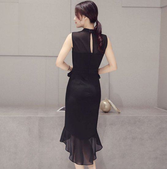 【取寄】オルチャン プチプラパーティードレス セクシー キャバ嬢 発表会 フォーマル 大きいサイズ 可愛い ラウンドネック ノースリーブ ミディアム丈スカート