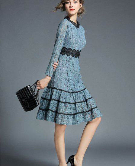 【取寄】オルチャン プチプラパーティードレス セクシー キャバ嬢 発表会 フォーマル 大きいサイズ 可愛い ラウンドネック 長袖 ミディアム丈スカート