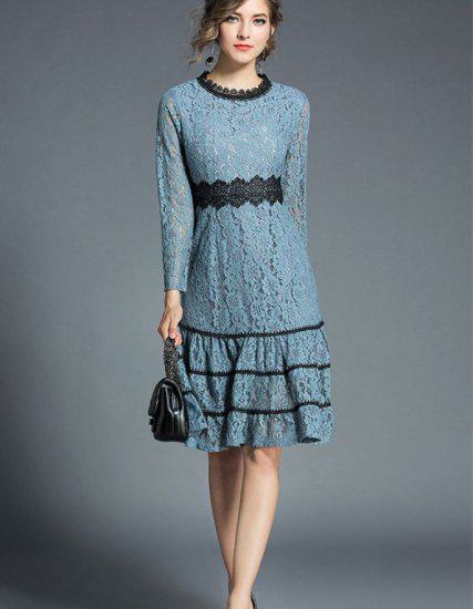 【取寄】オルチャン プチプラパーティードレス セクシー キャバ嬢 発表会 フォーマル 大きいサイズ 可愛い ラウンドネック 長袖 ミディアム丈スカート