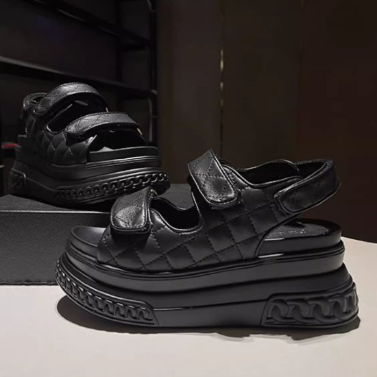 Rakuten - 【取寄】厚底サンダル レディース 靴 シューズ サンダル スポーツサンダル バックストラップ ベルクロ ダブルストラップ オープントゥ ステッチ スポーティー カジュアル お出かけ おしゃれ 履きやすい