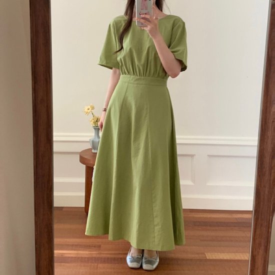 Rakuten - 【取寄】ワンピース レディース ロングワンピース バックリボン 背中見せ ロング 半袖 夏 ロングワンピース夏 マキシワンピース バックシャン ハイウエスト Aライン フレア リゾート 大人可愛 カワイイ