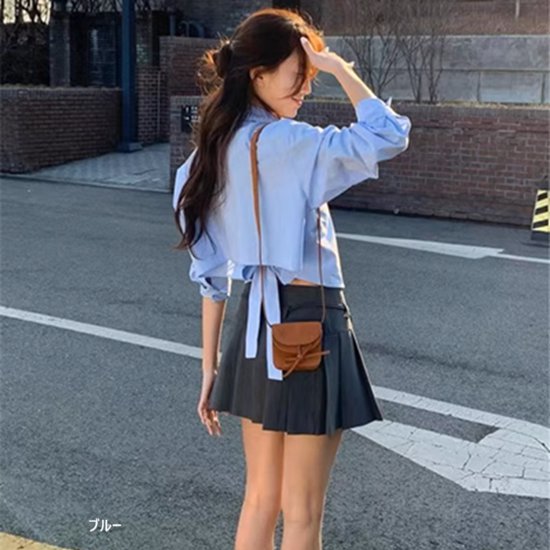 シャツブラウスショート丈バックリボ...