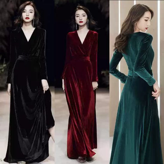 【取寄】結婚式ドレス パーティードレス ベルベットドレス カラードレス カシュクールVネック ウエスト..