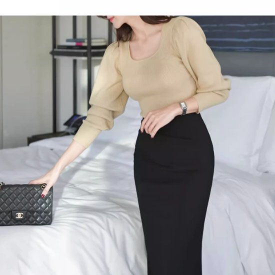 【取寄】タイトスカート レディースファッション ボトムス ミディアムスカート ハイウエスト 体型カバー スタイルアップ 大人可愛い お洒落 エレガント セクシー オフィススタイル 伸縮性 20代 30代(4)