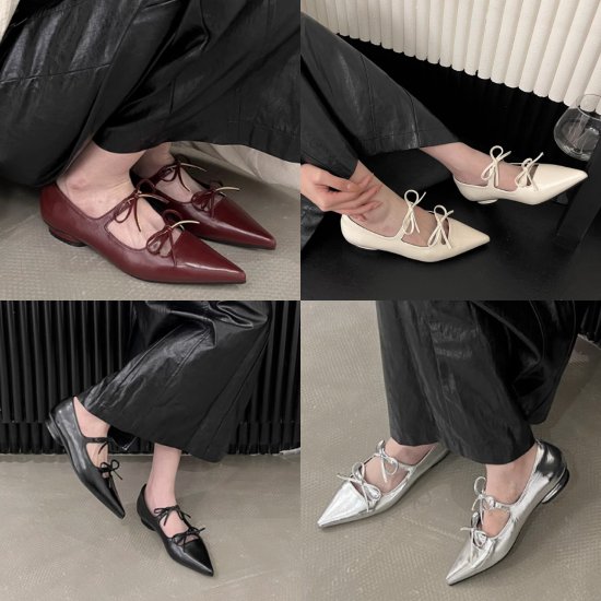 乐天商城 - 【取寄】フラットシューズ レディースファッション シューズ パンプス ダブルリボン ポインテッドトゥ オケージョン オフィススタイル フォーマルスタイル 高級感 華麗 上品 お洒落 大人可愛い 20代 30代