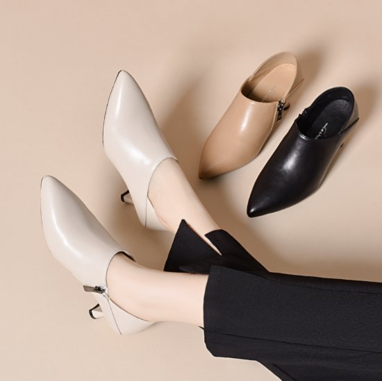 【取寄】パンプス レディース 靴 シューズ ポインテッドトゥ サイドジッパー 選べるヒール スティレットヒール シンプル 無地 美脚 脚長 きれいめ エレガント 上品 大人っぽい お出かけ おしゃれ 女性(4)