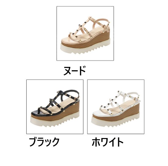 【取寄】ウエッジソールサンダル レディース 靴 シューズ 厚底サンダル ボリューム クッション スタッズ ストラップ 美脚 脚長 安定感 カジュアル お出かけ おしゃれ 歩きやすい 疲れにくい ファッション 2