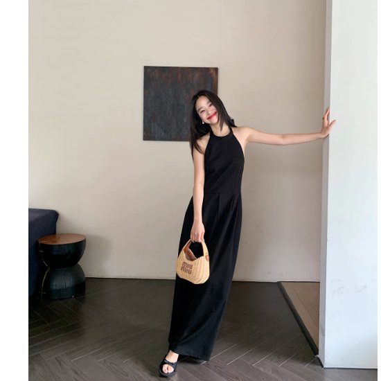 【取寄】結婚式ドレス パーティー レディースファッション オールインワンドレス ノースリーブドレス ワイドレッグパンツ ウエストマーク 体型カバー カジュアルスタイル 大人可愛い 綺麗 お洒落 韓国風 20代