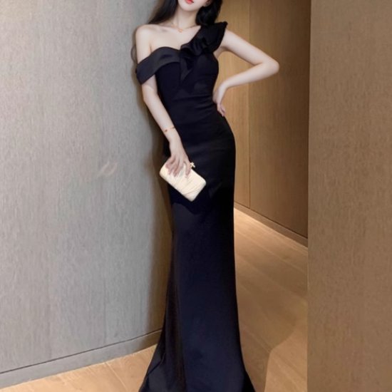 乐天商城 - 【取寄】演奏会ドレス レディース 結婚式ドレス パーティードレス ロングドレス ワンピースドレス スレンダー ワンショルダー フリル 肩出し 肌見せ きれいめ エレガント お呼ばれ フォーマル ファッション