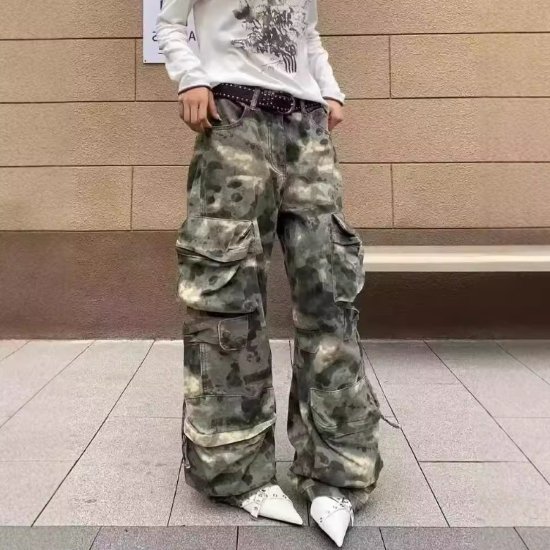 乐天商城 - 【取寄】カーゴパンツ レディース ボトムス ロングパンツ 長ズボン ゆったり 迷彩柄 ベルトループ ポケット カモフラージュ柄 カジュアル お出かけ おしゃれ ジッパー開閉 女性 ファッション デイリー