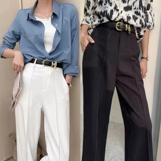 乐天商城 - 【取寄】ワイドレッグパンツ レディースファッション ボトム ハイウエストパンツ センタープレス 美シルエット 体型カバー スタイルアップ 大人可愛い お洒落 カジュアル ストリートファッション 韓国風 20代