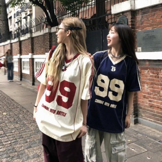 Rakuten - 【取寄】Tシャツ レディース トップス プルオーバー カットソー ルーズ オーバーサイズ ゆったり 体型カバー Vネック スポーティー コントラストカラー バイカラー 半袖 カジュアル お出かけ おしゃれ