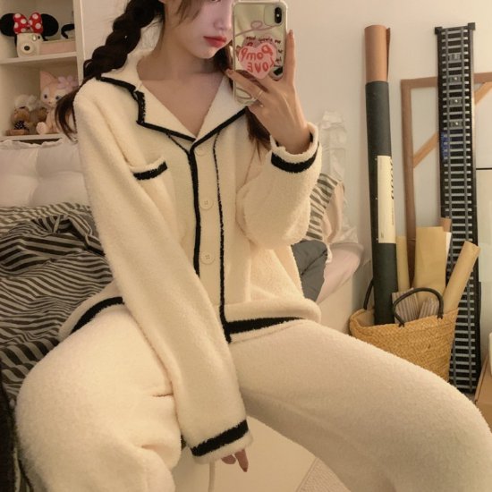 【取寄】ルームウェア レディース パジャマ 上下セット 2点セット バイカラー コントラストカラー ふわ..