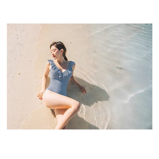 【取寄】水着 レディースファッション ワンピースビキニ モノキニ フリルビキニ Vネック 美胸効果 バックシャン ウエストマーク スリムフィット 体型カバー 美尻 大人可愛い セクシー お洒落 韓国風 20代