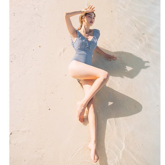 【取寄】水着 レディースファッション ワンピースビキニ モノキニ フリルビキニ Vネック 美胸効果 バックシャン ウエストマーク スリムフィット 体型カバー 美尻 大人可愛い セクシー お洒落 韓国風 20代