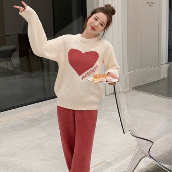 【取寄】ルームウェア レディース パジャマ 上下 セットアップ 長袖 ロングパンツ ふわふわ 厚手 暖か..