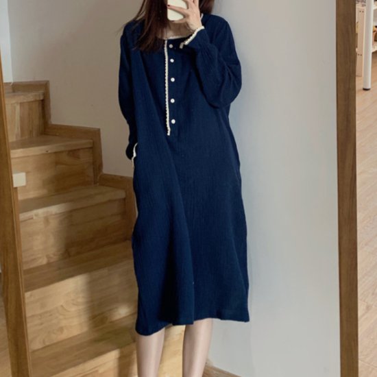 【取寄】ルームウェア レディース ルームワンピース パジャマ ネグリジェ ラウンドネック レース バイ..