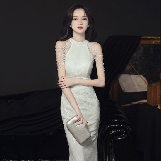 Rakuten - 【取寄】演奏会ドレス レディース 結婚式ドレス パーティードレス ワンピースドレス ロングドレス ロングワンピース ハイウエスト ノースリーブ きれいめ エレガント お呼ばれ フォーマル きらきら 上品