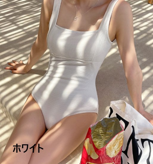 【取寄】ワンピース水着 レディース 水着 シンプル 無地 背中開き 体型カバー ベーシック 定番 スイムウェア ビーチウェア カジュアル 白 黒 ホワイト ブラック 海 夏 海水浴 バカンス プール 女性