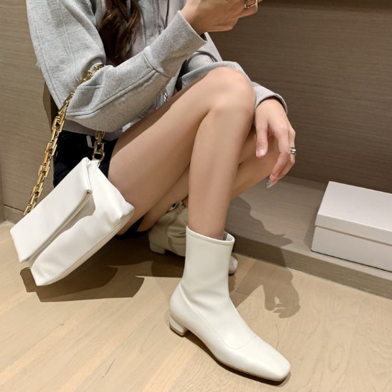 【取寄】ブーツ レディース 靴 シューズ ショート丈 スクエアトゥ ローヒール サイドジッパー シンプル..