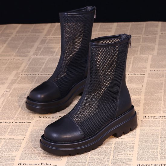 【取寄】ブーツ レディース 靴 シューズ ショート丈 ラウンドトゥ 厚底 バックジッパー メッシュ シー..