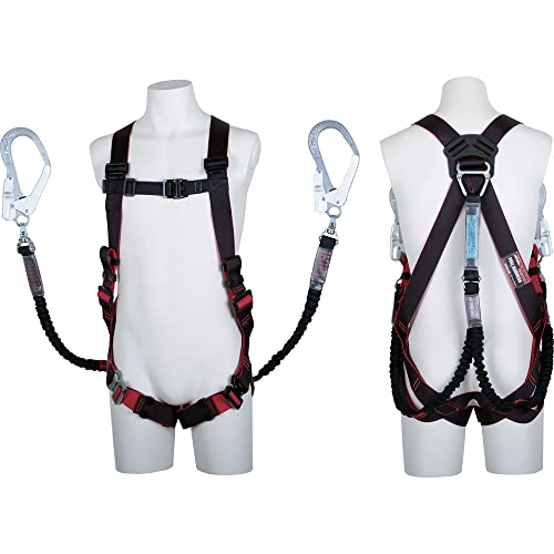 ツインランヤード付ノビロン(アルミフックSV)/L/TH-508-2NV93SV-L・Color:ノビロン(アルミフックSV)Size:LStyle:ツインランヤード付・パッケージ個数:1・仕様：ツインランヤード付(ノビロン/スイベル式アルミフック)・ベルト色：ブラック/レッド、サイズ：L、ベルト幅：45mm、胸ベルト幅：30mm・背部ベルト：X型、腿ベルト：V型、腿バックル：ワンタッチバックル・ランヤードサイズ：幅32mm×長さ[伸縮時]1 100〜1 200mm/[伸長時]1 550mm、構造物側フック：FS-93SV(軽量・SV回転)、人体側フック：ハーネス直付け、ランヤード種別：タイプ1・重量：約2 320g、使用可能重量：100kgまで、付属品：フックハンガー2個腿V型のスタンダードモデル 安全性と装着性に優れた腿V型のフルハーネスです。 ツインランヤード(ノビロン)が付属しています。 2丁を使用することで絶えず構造物とランヤードが接続された状態を維持し、フック掛け替え時の墜落を阻止します。 ※ランヤードはハーネス背面D環への直付け縫製のため、取り外しができない仕様となります。 フルハーネスの主な特徴 ●ベルトのねじれが判断しやすいベルト色 表裏のベルト色が異なり、ベルトのねじれが判断しやすくなっています。 ●腰部の側面ベルト可動式 腰部のベルト交差部が可動式となっており、身体の動きに合わせてベルトが可動、束縛感を軽減します。 ●衝撃荷重を分散する骨盤ベルト 万一の墜落時、骨盤を覆うベルト形状により衝撃荷重を分散します。 ●着脱が容易なワンタッチバックル 胸ベルト・腿ベルトにワンタッチバックルを採用し、装着がスムーズに行えます。 ●固定機能付ベルト通し ベルトの長さ調整部に固定機能付ベルト通しを採用し、ベルトのズレを抑制します。 ランヤードの主な特徴 ●伸縮ロープ式 伸縮自在で軽量・コンパクトでキンクの起きないノビロンランヤード。 使わない時には短く縮んでいるので、移動時の引っ掛かりなどを抑えることができます。 ●取替時期が明確 ロープ保護袋が二重構造で、内装のオレンジベルトが見えれば取替のサインとなり、取替時期が明確に分かります。 ●アルミ製の軽量スイベル回転式フック 開口部と握り部がアルミ製の軽量フックを採用しています。 また、フック連結部が360°回転することにより、ロープのねじれ防止・自由な操作が可能です。