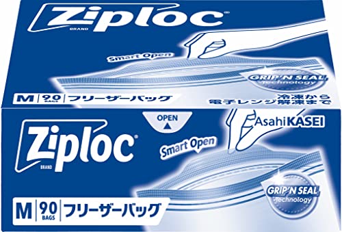 Ziploc 【大容量】ジップロック フリーザーバッグ ジッパー付き M 90枚入 クリア・ブルー