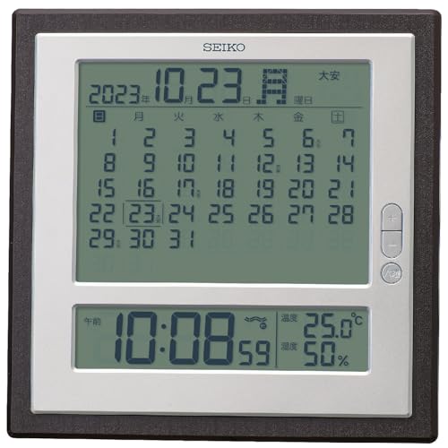 セイコークロック 掛け時計 置き時計 掛置兼用 マンスリーカレンダー機能 六曜表示 デジタル 電波 茶 246×246×26mm SQ450B