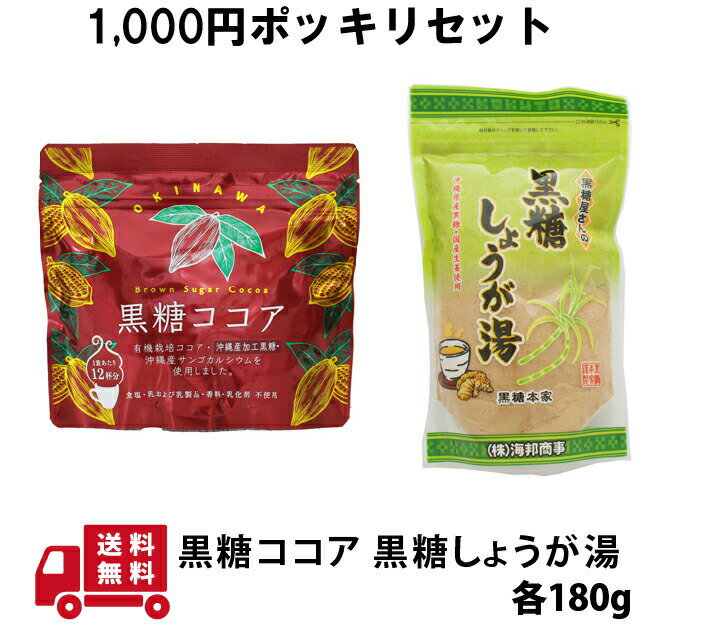 1000円ポッキリ 寒い日 ドリンク ぽかぽか 黒糖 ココア 180g 黒糖 しょうが湯 180g 沖縄 グルメ 土産 プレゼント ネコポス 送料無料