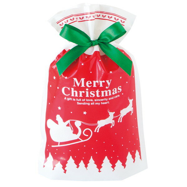 XBA-RBXS ベーシッククリスマスリボン付PEギフトバッグ-XS 20枚 { クリスマス ラッピング 袋 リボン付き 赤 }{ ラッピング用品 包装 ギフト...