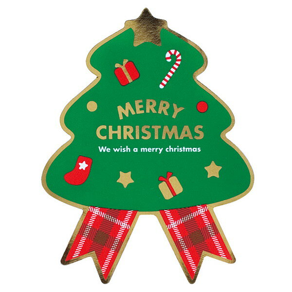 XMS-1S ミニサンタリボン型ギフトシール:ツリー 100枚 { クリスマス ラッピング クリスマスツリー柄 緑 }{ ラッピング用品 包装 ギフト プレゼン...