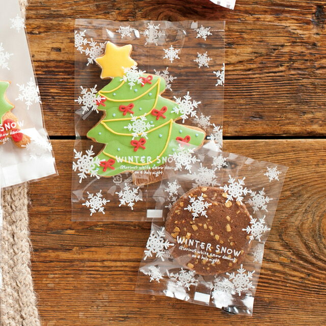 ウィンタースノークリアバッグ-6 100枚 {包装 ギフト プレゼント 子供 景品 雪の結晶柄} 【クリスマス ラッピング】 603[18K17]