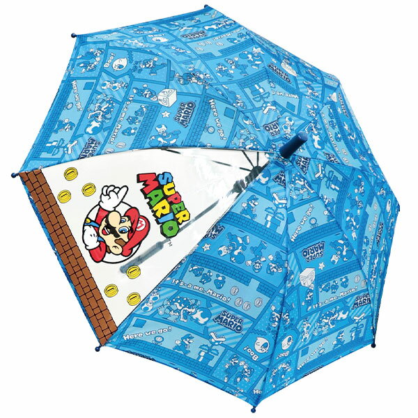 キッズ傘 50cm スーパーマリオ ブロック { マリオ ワンタッチ 傘 子供 サイズ 50 男の子 女の子 通園 通学 小学生 }{ キャラクターグッズ ギフト プレゼント }535[24H20] 送料無料(※沖縄県は送料要) {配送区分A}