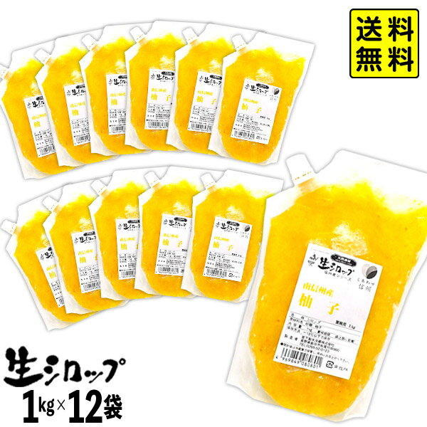 【かき氷シロップ 天然】 南信州産 ゆず 1kg×12袋入 果実感たっぷり ほんものの味 生シロップ { 縁日 お祭 イベント …